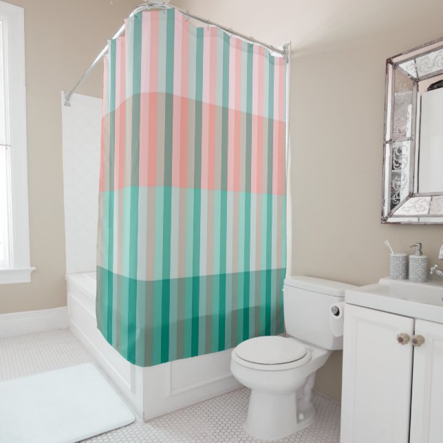 Rideaux De Douche Ambre rose doux Yucca et Arbor vert Trans (En situation)