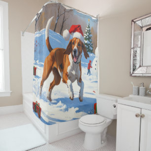 Rideaux De Douche American English Foxhound Noël Festive Neige