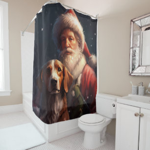 Rideaux De Douche American English Foxhound Santa Claus Noël