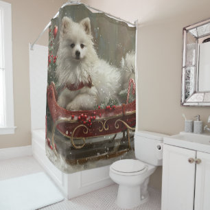 Rideaux De Douche American Eskimo Chien Festif de Noël