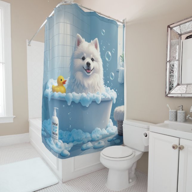 Rideaux De Douche American Eskimo Sloppy Sleepy mignon drôle (En situation)