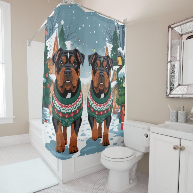 Rideaux De Douche American Staffordshire Christmas Snow Holiday  (En situation)