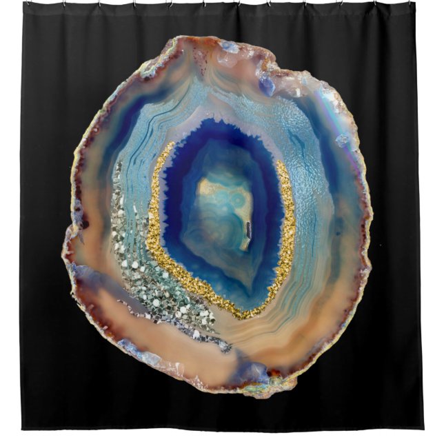 Rideaux De Douche Amethyst Gold Blue Nave Agate Parties scintillant  (Devant)