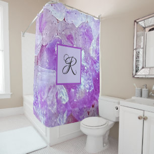 Rideaux De Douche Améthyste Éclats de quartz violet Gemstone Monogra