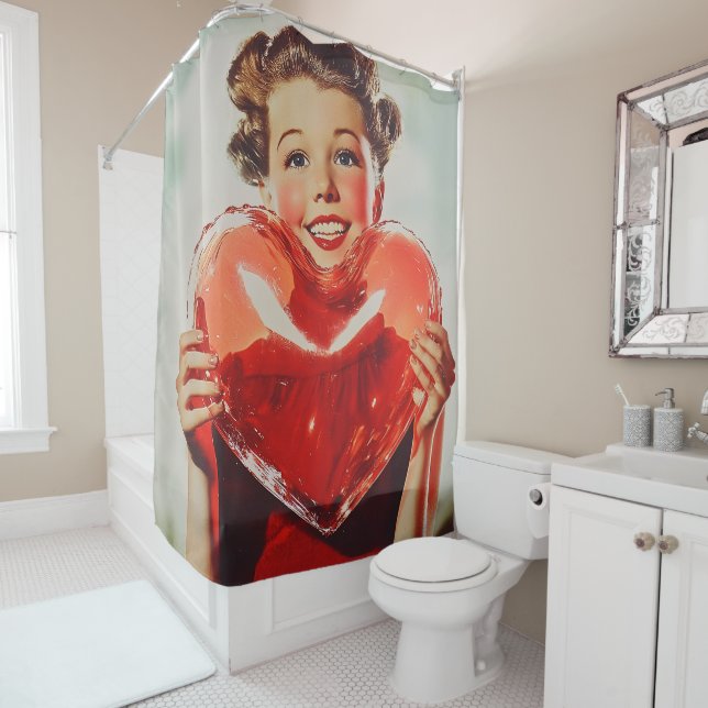 Rideaux De Douche Amour rétro : 1950s Luminosité cardiaque (En situation)