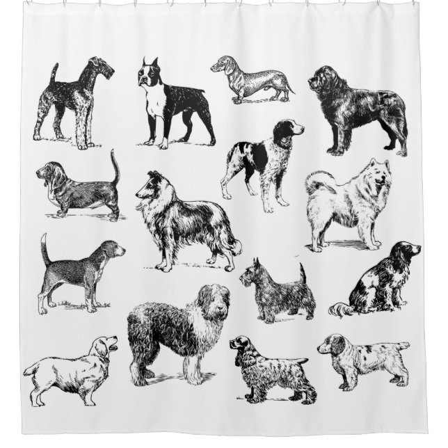 Rideaux De Douche Amoureux des chiens noir et blanc (Devant)