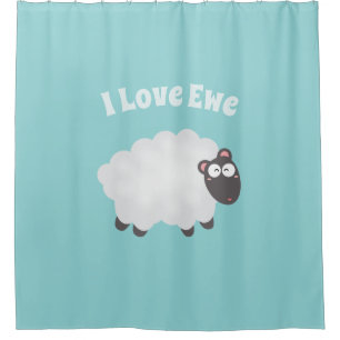 Rideaux De Douche Amusant, j'aime l'Ewe mignon Mouton blanc éclatant