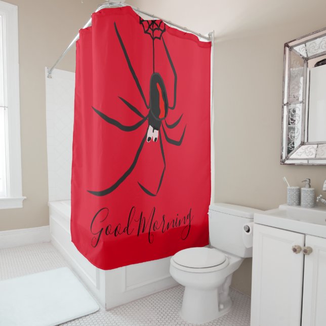 Rideaux De Douche Amusants Good Morning Red Back Spider (En situation)