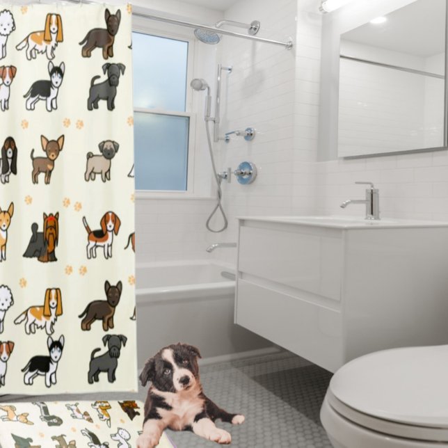 Rideaux De Douche Amusement Amoureux des chiens animal chiot (Matching shower mat available in store.)