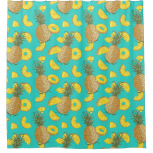 Rideaux De Douche Ananas En Couleur Turquoise