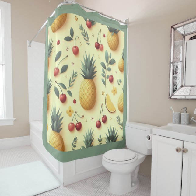 Rideaux De Douche Ananas et cerises (En situation)