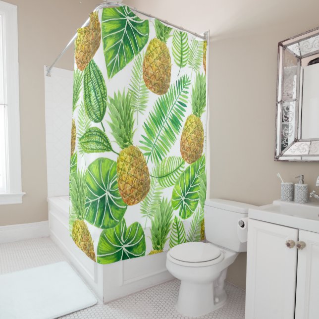 Rideaux De Douche Ananas et feuilles tropicaux (En situation)