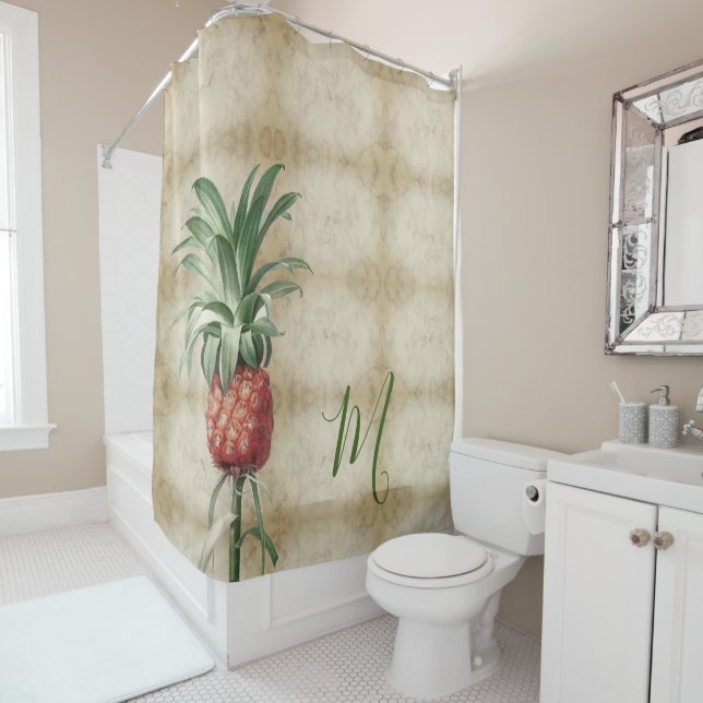 Rideaux De Douche Ananas Tropical Vintage Élégant (En situation)