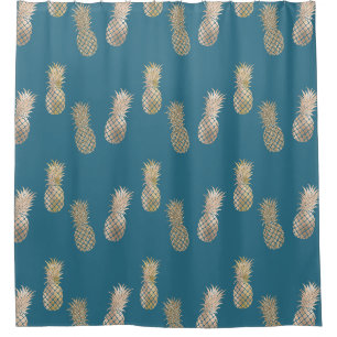 Rideaux De Douche Ananas Turquoise Gold Glam