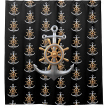 Anchor and Ship's Wheel Shower Curtain