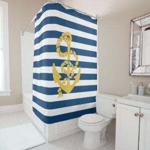 Rideaux De Douche Ancre à voile jaune Bleu Blanc rayé