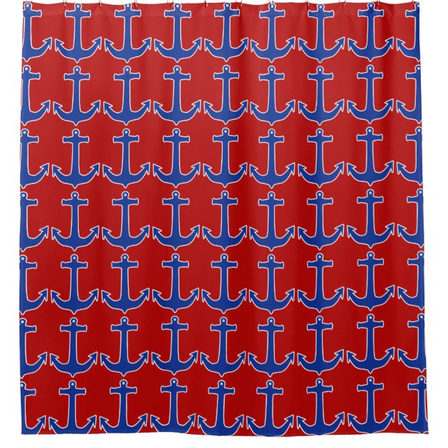 Rideaux De Douche Ancre bleu / Contour blanc + vos idées (Devant)