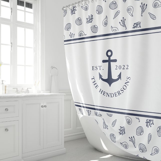 Rideaux De Douche Ancre bleue marine blanche marine Monogrammé (Créateur téléchargé)
