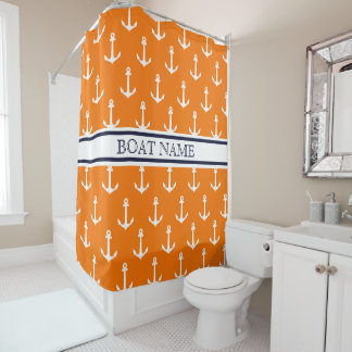 Rideaux De Douche Ancre Motif Bleu Orange Nom du bateau nautique
