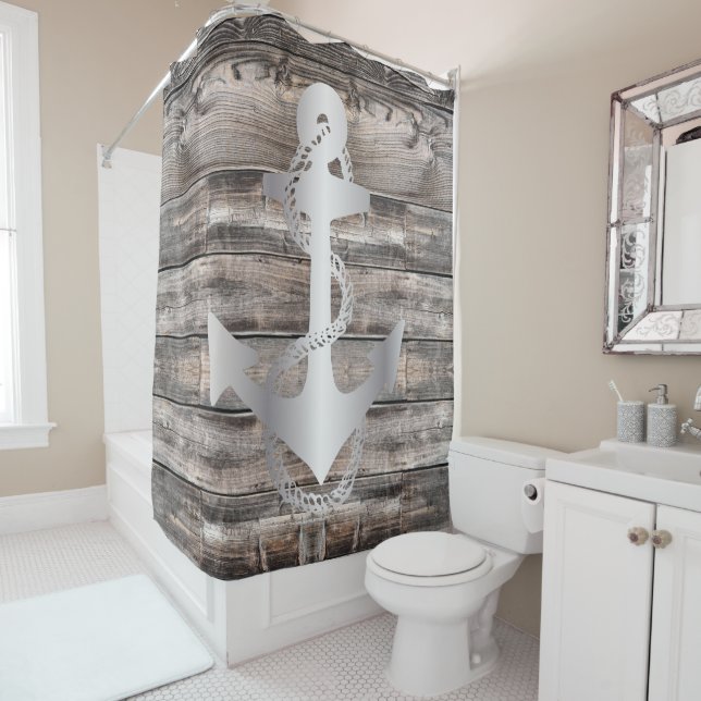 Rideaux De Douche ANCRE nautique rustique + corde| (En situation)