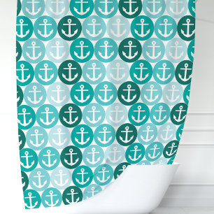 Rideaux De Douche Ancre Nautique Turquoise À Points