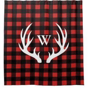Rideaux De Douche Andouillers de cerfs communs et plaid blancs