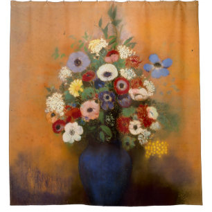 Rideaux De Douche Anémones vintages et lilas dans un vase bleu