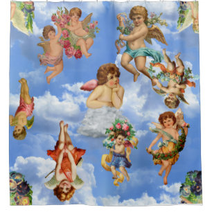 Rideaux De Douche angel cherub nuages antique céleste victorien