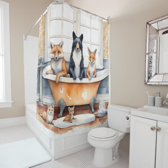 Rideaux De Douche Animaux amusants dans le bain (En situation)