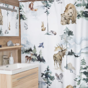 Rideaux De Douche Animaux de la forêt boisée de la faune hivernale