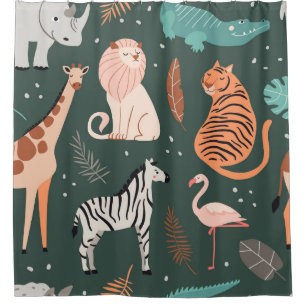Rideaux De Douche Animaux exotiques : Motif Tropical foncé pour enfa