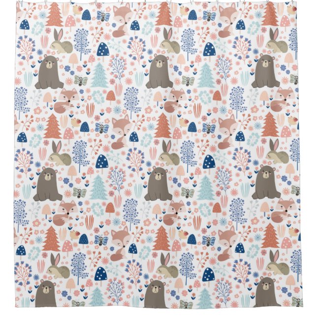 Rideaux De Douche Animaux forestiers adorables (Devant)