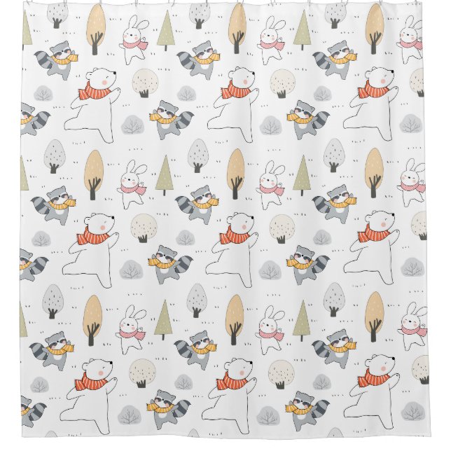Rideaux De Douche Animaux forestiers adorables (Devant)