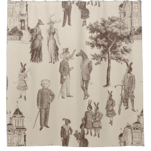 Rideaux De Douche animaux victoriens anciens brun beige toile