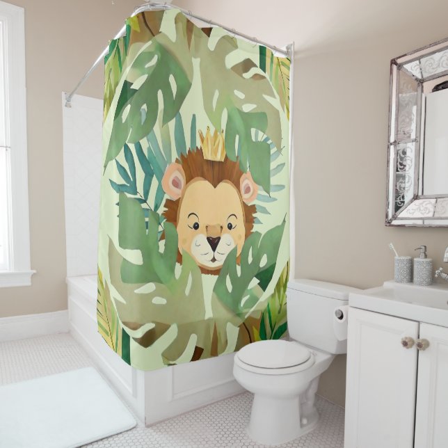 Rideaux De Douche Anniversaire du lion de la Petite Jungle (En situation)