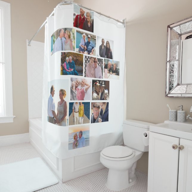 Rideaux De Douche Anniversaire personnalisé 13 Photo Collage (En situation)