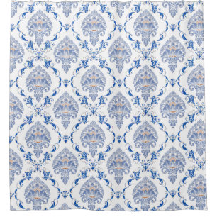 Rideaux De Douche Antique croyant cobalt bleu et blanc Victorian