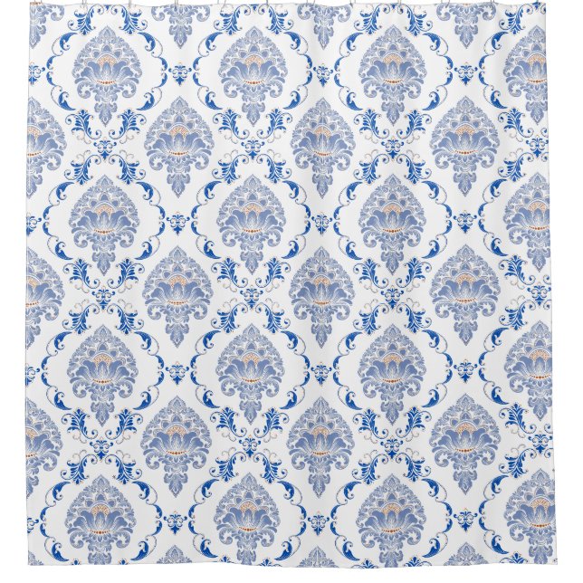 Rideaux De Douche Antique croyant cobalt bleu et blanc Victorian (Devant)