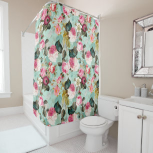 Rideaux De Douche Antique Nostalgale Redouté Rose menthe Motif