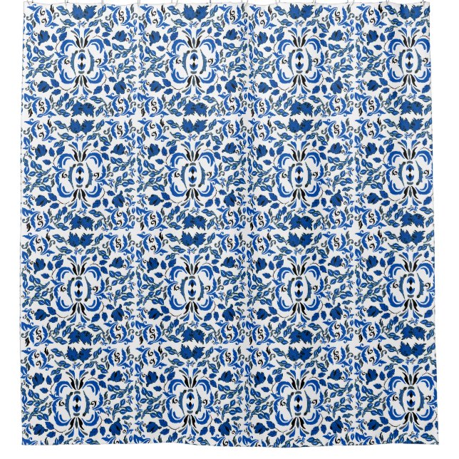 Rideaux De Douche Antique sensation belle motif bleu et blanc (Devant)