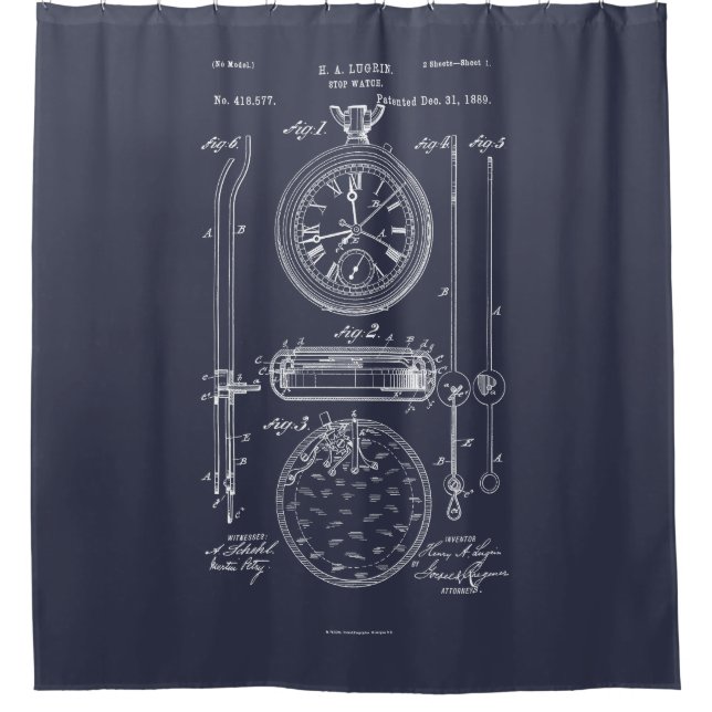 Rideaux De Douche Antique Stopwatch, 1889 Brevet (Devant)