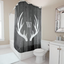 Rideaux De Douche Antlers de cerfs blancs Gris foncé Grange en bois 