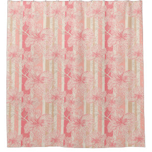 Rideaux De Douche Apricot motif à rayures florales rose