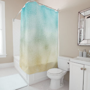 Rideaux De Douche Aqua and Gold Ombre Foil