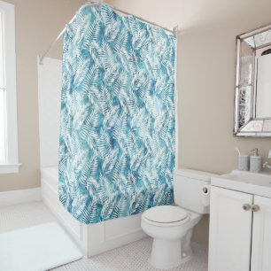 Rideaux De Douche Aqua Bleu Blanc Feuilles tropicaux
