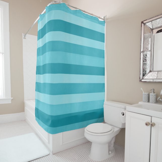 Rideaux De Douche Aqua Bleu Grandes Textes Motif moderne (En situation)