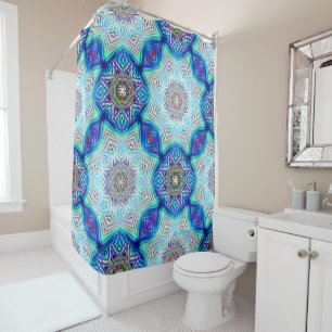 Rideaux De Douche Aqua bleu royal kaléidoscope huit points étoile