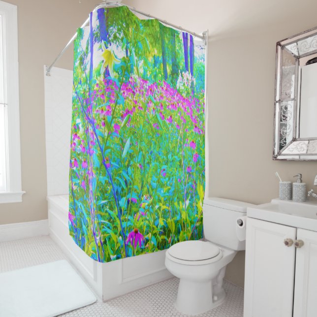 Rideaux De Douche Aqua Blue Impressionistic Garden Paysage (En situation)