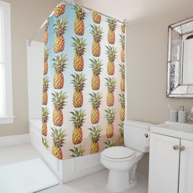 Rideaux De Douche Aqua Cream Joyeux ananas tropicaux (En situation)