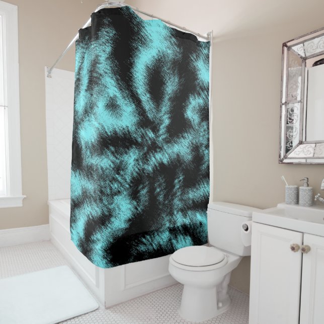 Rideaux De Douche Aqua et art moderne noir (En situation)